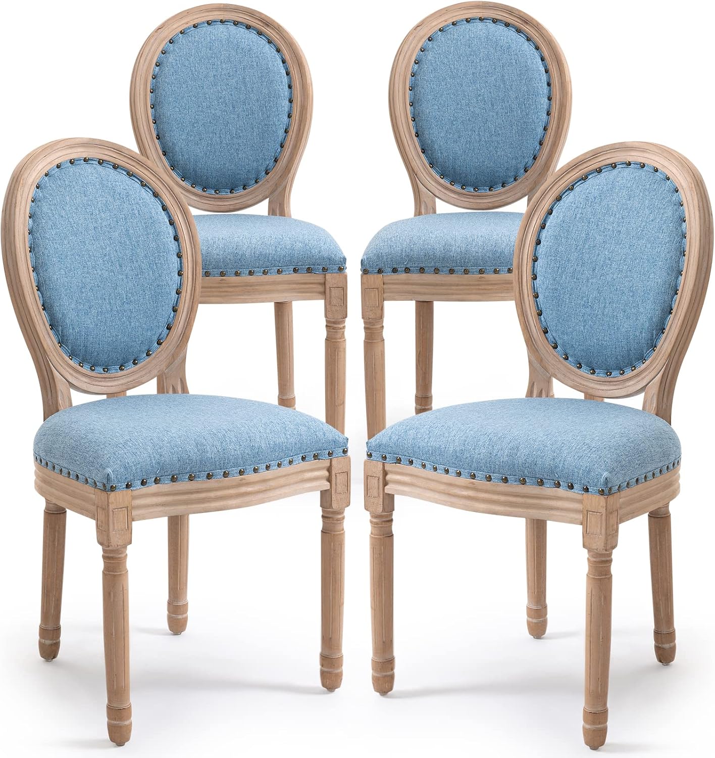 AVAWING Farmhouse Fabric Dining Room Chairs 2 PCS, French Chairs with Round Back, Brown Wood Legs, Oval Side Chairs for Dining Room/Living Room/Kitchen/Restaurant, Beige