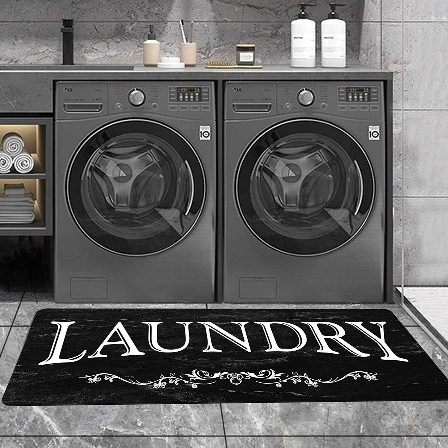 Black Laundry Room Runner Rug Laundry Room Rug Laundry Floor Mat Durable Washhouse Mat Black Rug Non-Slip Doormat Farmhouse Rug 20x59
