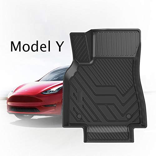 TESHOP Car Floor Mats Compatible with Tesla Model Y 2020 2021, All Weather Waterproof Car Floor Liners with Raised Edges for Front and Rear, Black