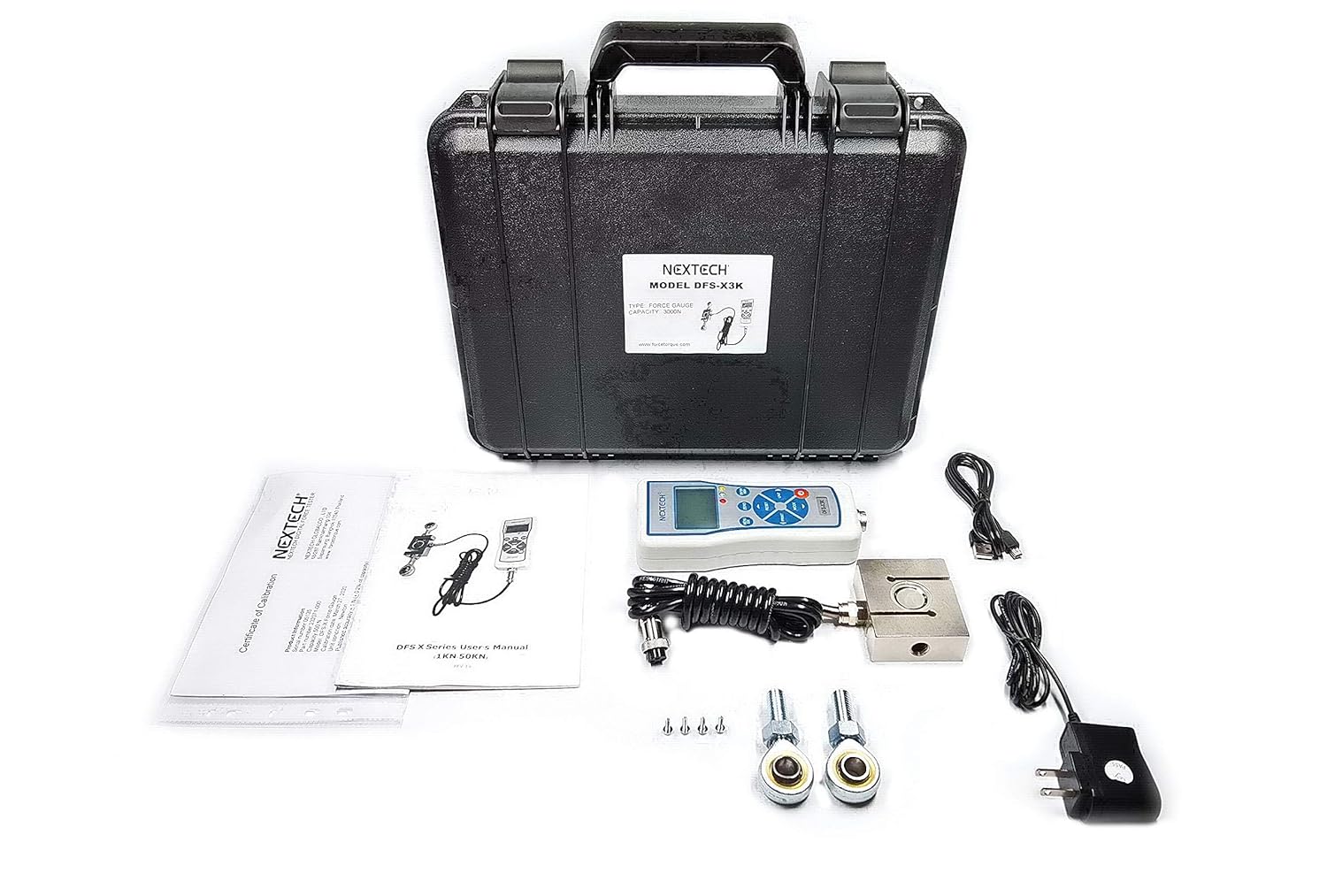 Nextech DFS-X10KN (10000N/2200lbf/1000kgf) Digital Force Gauge with External S-Beam Load Cell, Peak/Track Mode, Invert Display,Pass/Fail LED,USB Output, Back-Lit Graphic LCD,Metal Enclosure