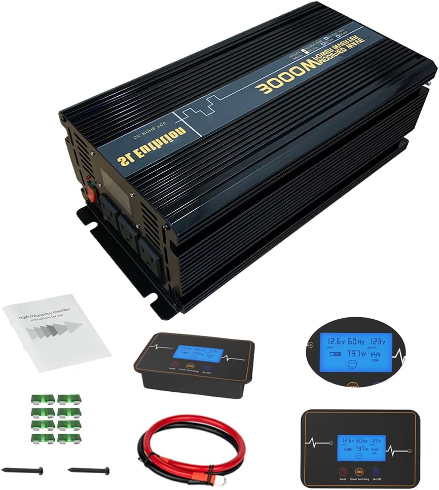 SL Euthtion 3000W Power Inverter 12V DC to 120V AC 60HZ with LCD Display, USB Port, Wireless Remote Control（10M）, Solar, Outdoor Travel/Camping Modified Wave
