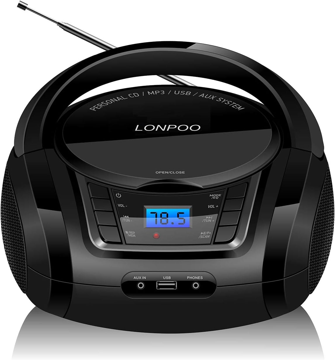 LONPOO Kids CD Boombox Portable Audio CD Player, FM Stereo Radio CD MP3 Player with Aux-in/USB Input/Headphone Jack, AC/Battery Powered (White) Pack of 2