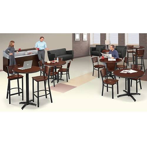 NBF Loft Standard Height Table 42x22 Diameter Dark Mahogany Laminate Top/Black Edge/Arched Black Base Signature Series (T42RD-B2