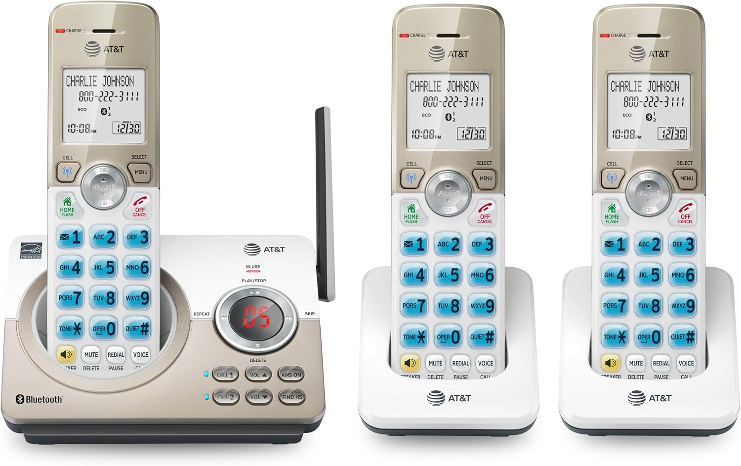 AT&T DL72319 DECT 6.0 3-Handset Cordless Phone for Home with Connect to Cell, Call Blocking, 1.8