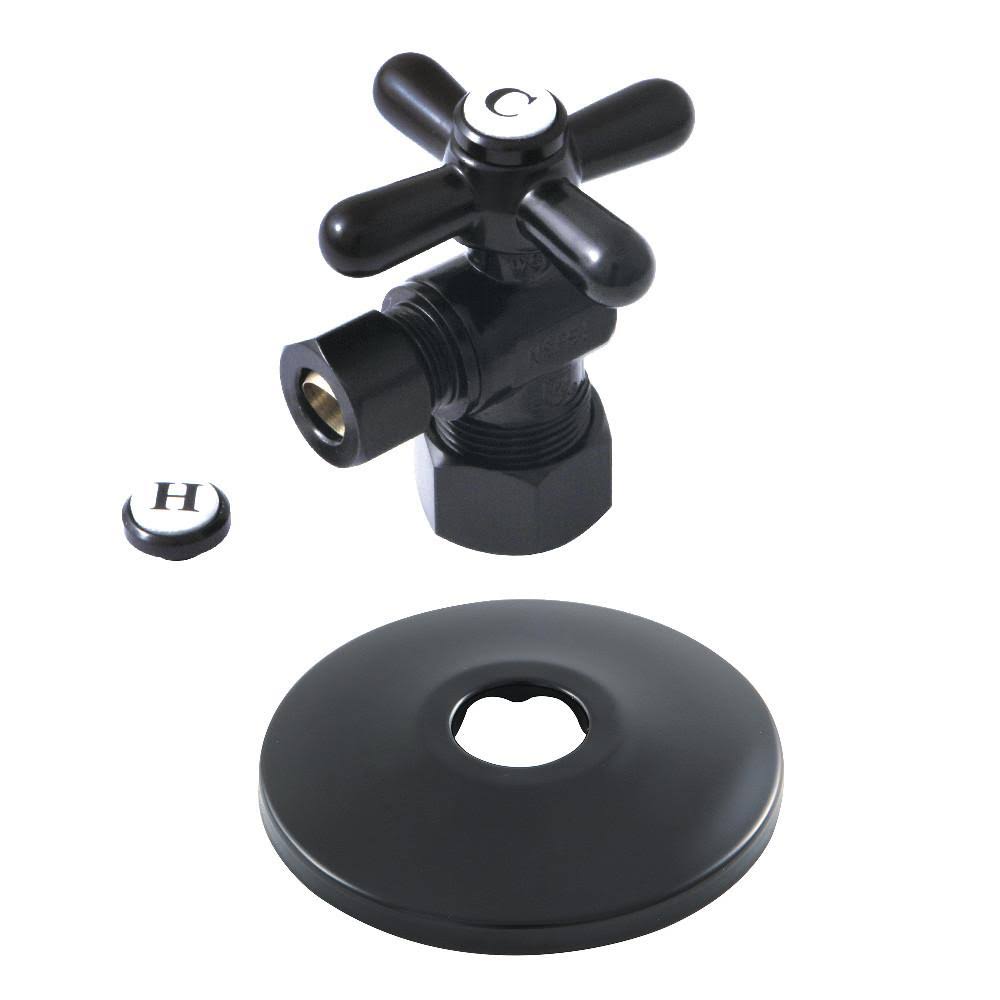 Kingston Brass CC53300XK 0.63 in. x 0.38 in. O.D. Compression Quarter-Turn Angle Stop Valve with Flange Matte Black