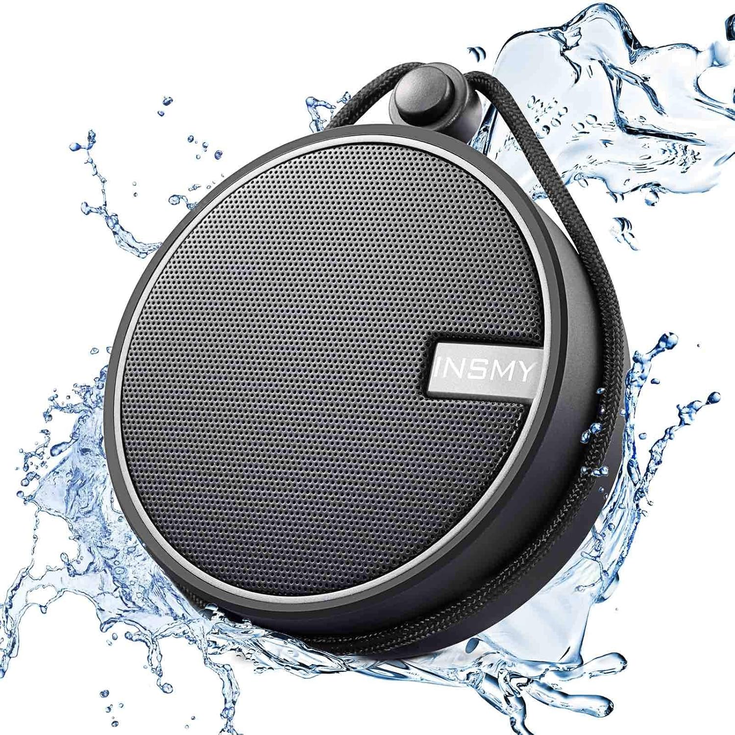 INSMY C12 IPX7 Waterproof Shower Bluetooth Speaker, Portable Wireless Outdoor Speaker with HD Sound, Support TF Card, Suction Cup for Home, Pool, Beach, Boating, Hiking 12H Playtime (Black)