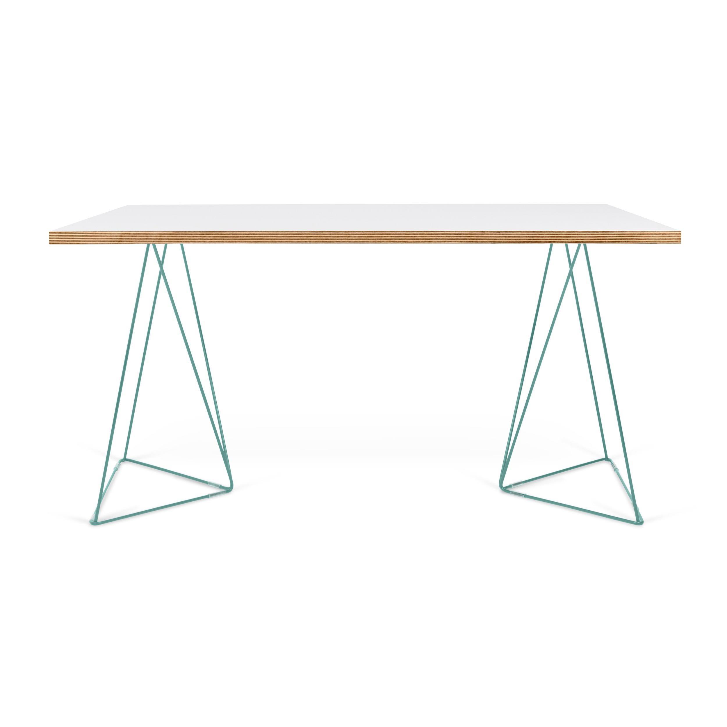 Temahome Flow Desk | Pure White u0026 Plywood / Sea Green Lacquered Steel