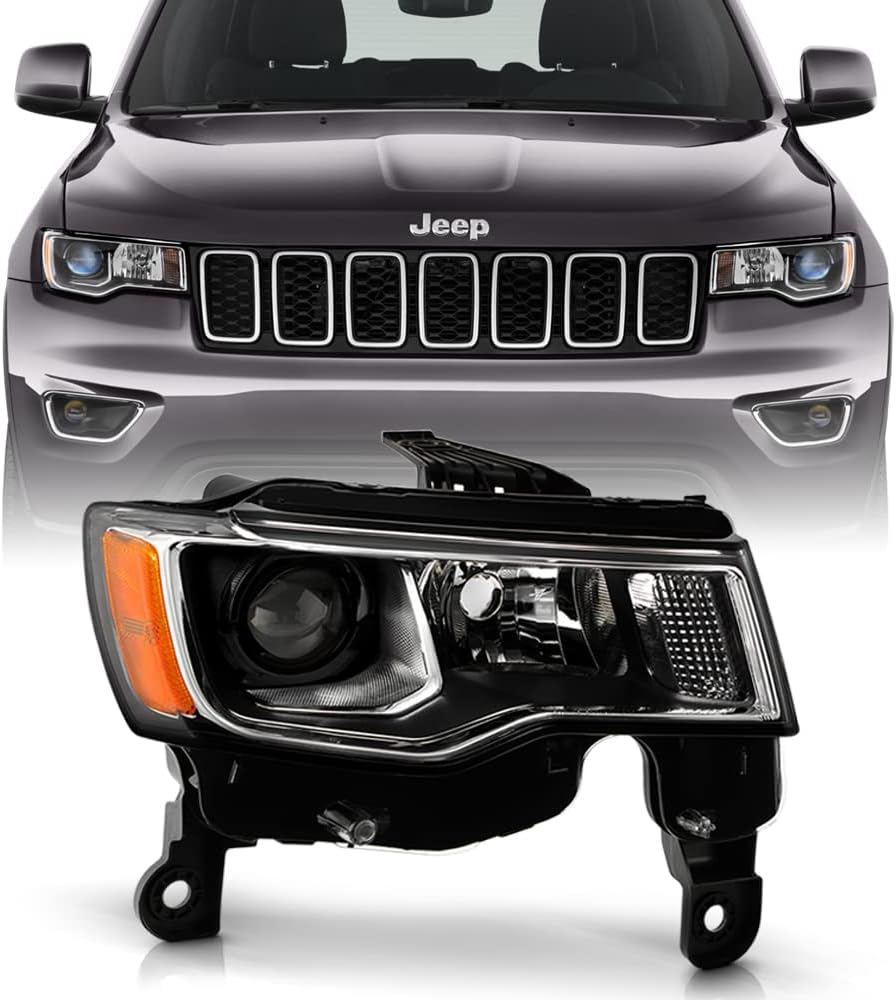 ACANII - For [Halogen w/Chrome Interior] 2017-2021 Jeep Grand Cherokee Projector Headlight Headlamp Right Passenger Side