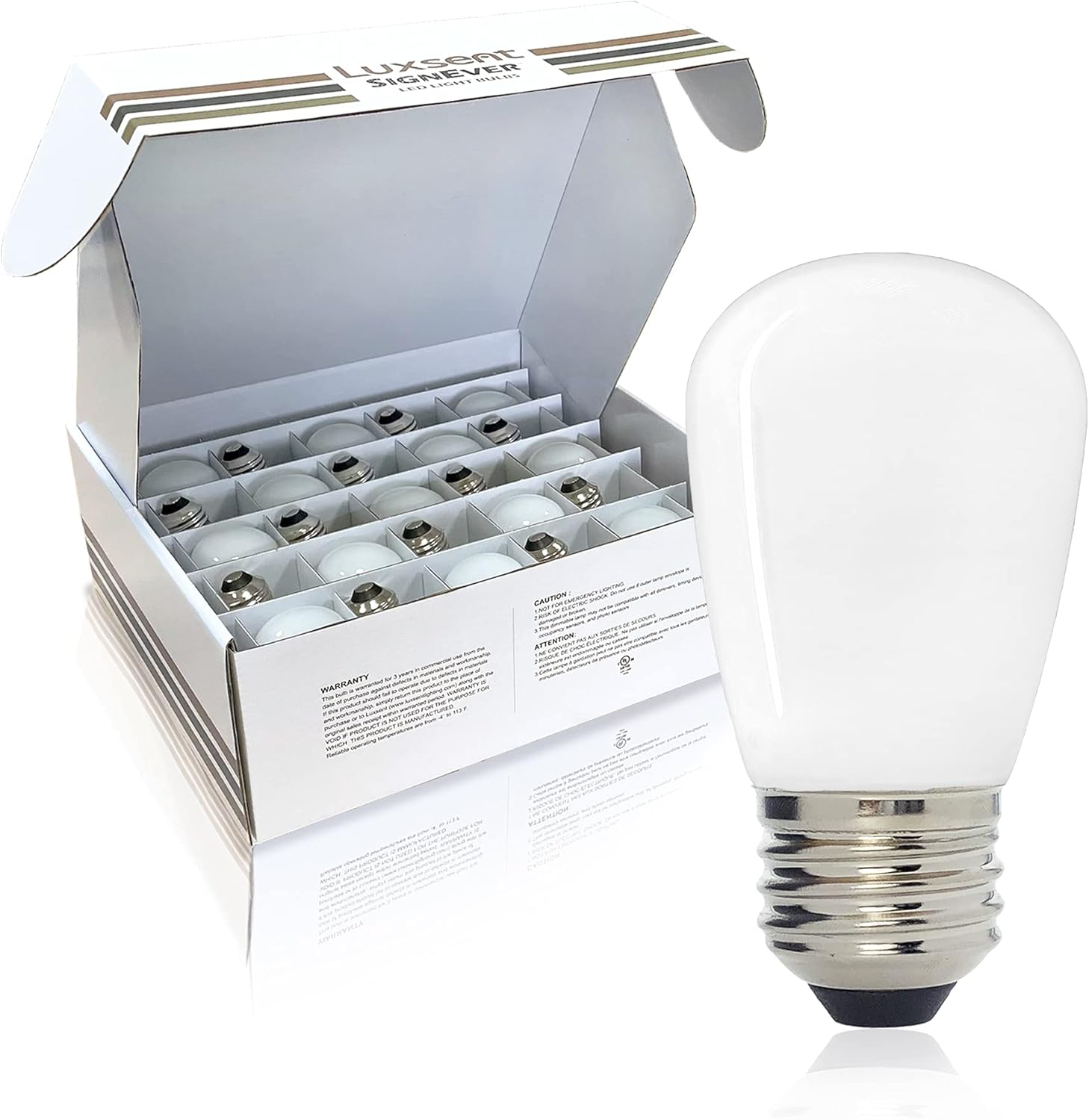 Sign S14 LED Decorative Bulb, Warm White 2700K, Outdoor Waterproof Shatterproof, 1 W Low Wattage (10W Equivalent), E26 Medium Base, 25 Pack