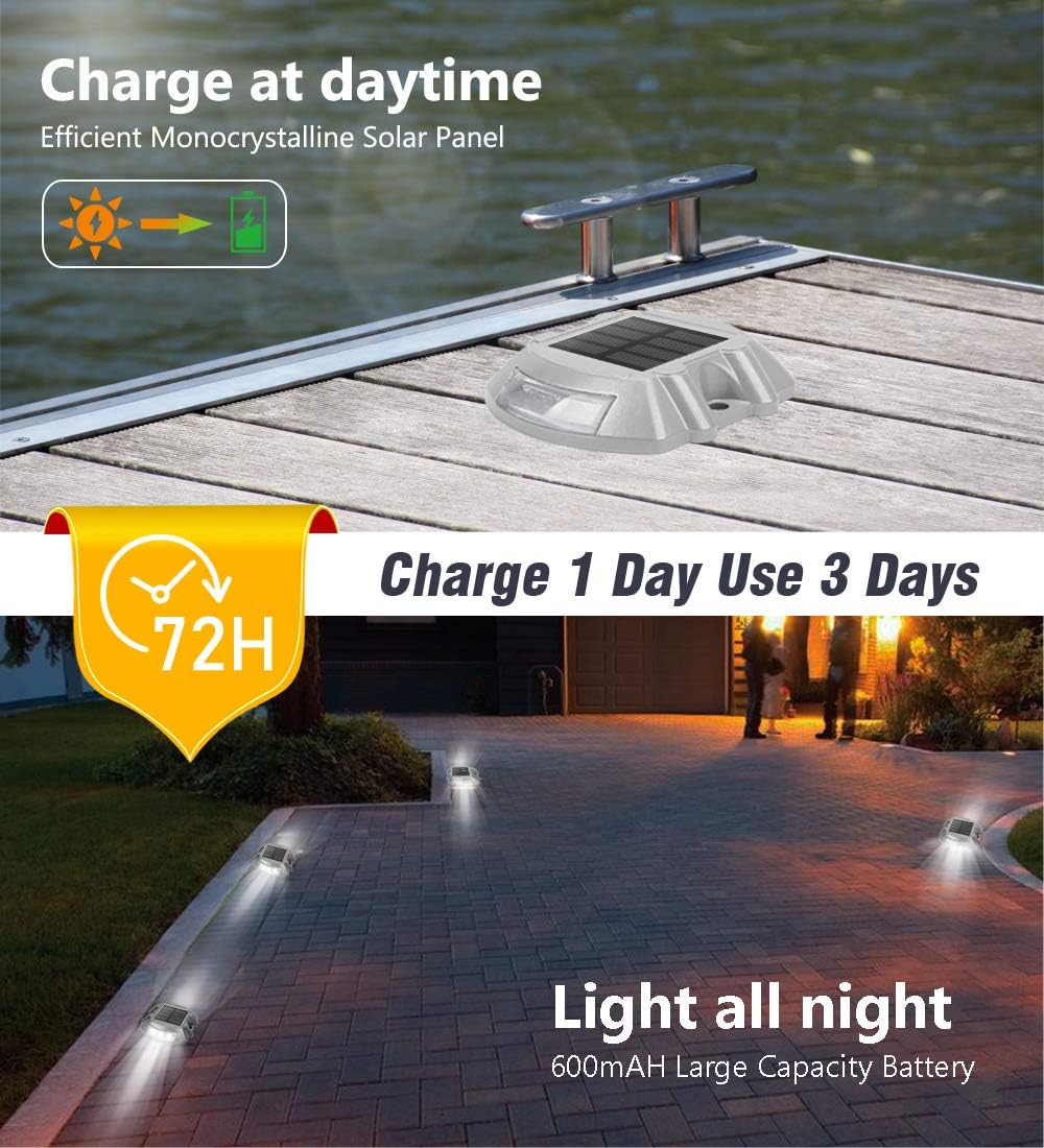Solar Driveway Lights, APONUO Solar Dock Lights Outdoor Driveway Lighting IP67 Waterproof Outdoor Boat Dock Lamp for Driveway Stair Pathway Deck Cool White （8 Packs）