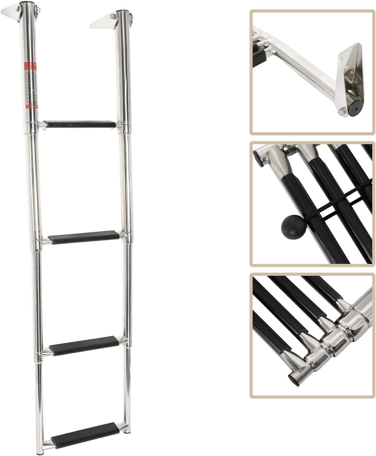 HYDDNice 4 Step Telescoping Swim Marine Boat Ladder Stainless with Built in Handle Pack of 2
