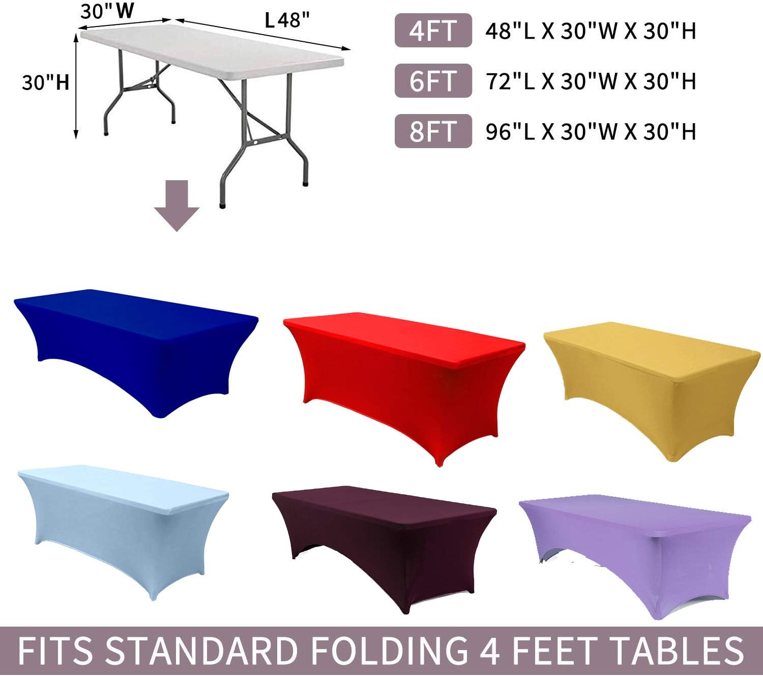 mds Pack of 20 Rectangular Stretch Spandex Table Cover 4Ft Fitted Spandex Tablecloths for Wedding Decorations Table Toppers - White (4 ft)