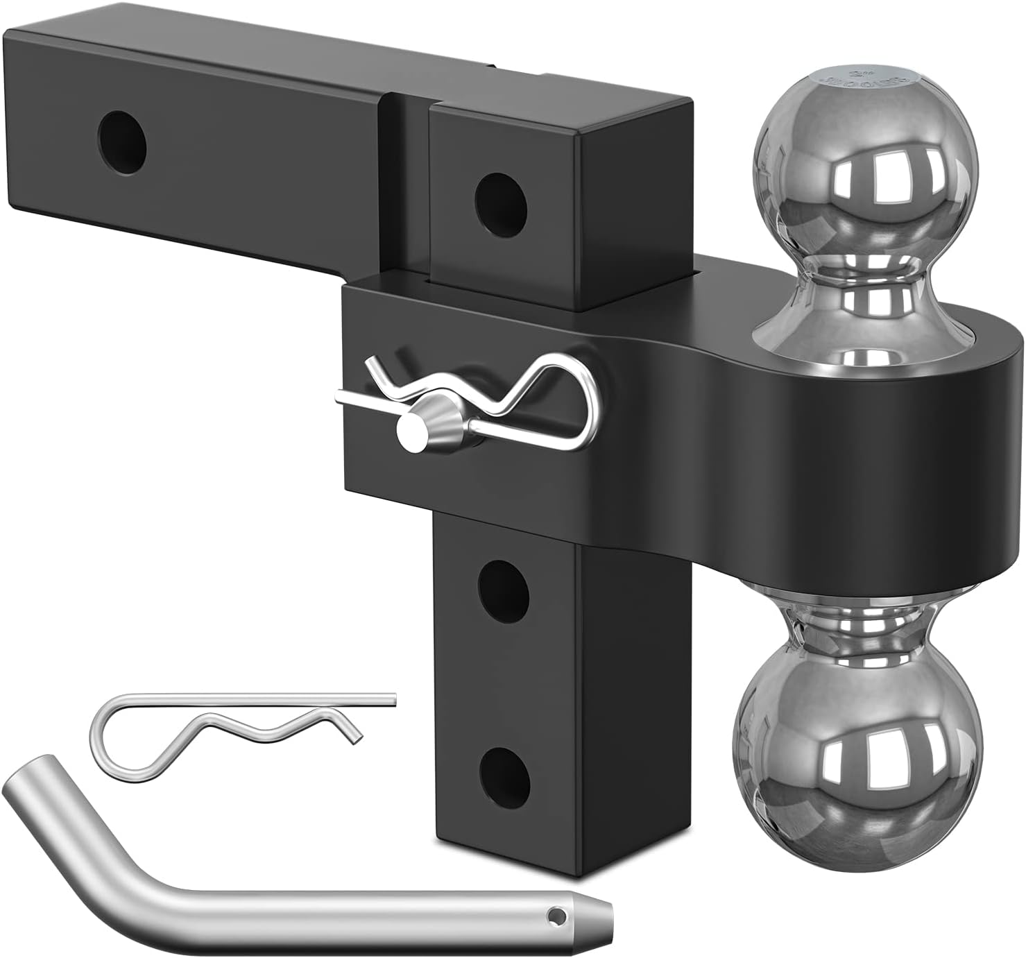 IFOKA Adjustable Trailer Hitch, 6 Inch Drop Hitch, Fits 2 Inch Receiver Aluminum Forged Shank, 2 Inch & 2-5/16 Inch Dual Balls Towing Hitch with Lock Pins, Black