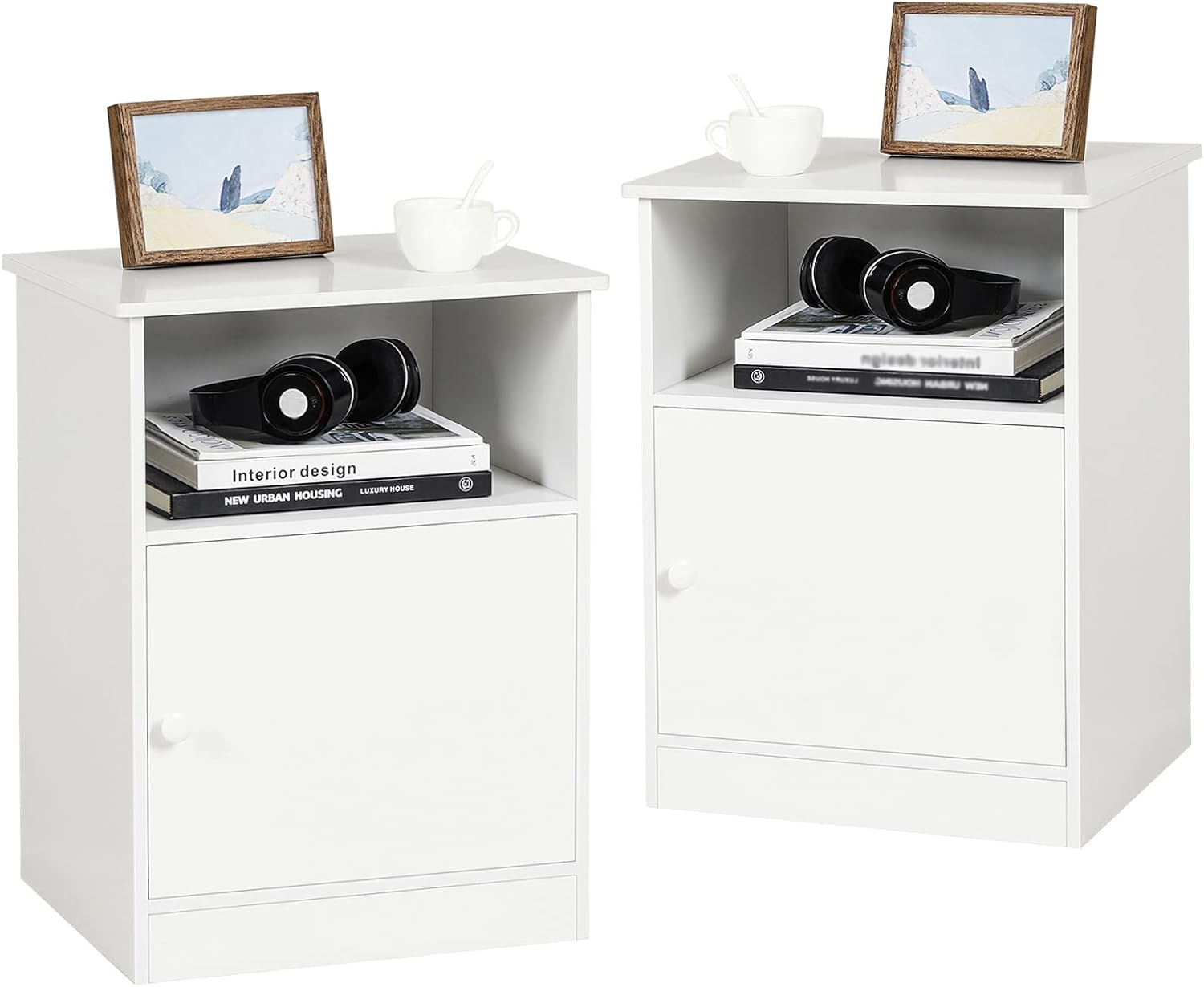 EPHEX Set of 2 Nightstand with Cabinet and Open Drawers, End Table Side Table, File Cabinet for Home Office, Storage Table Bedside Cabinets for Bedroom, Black