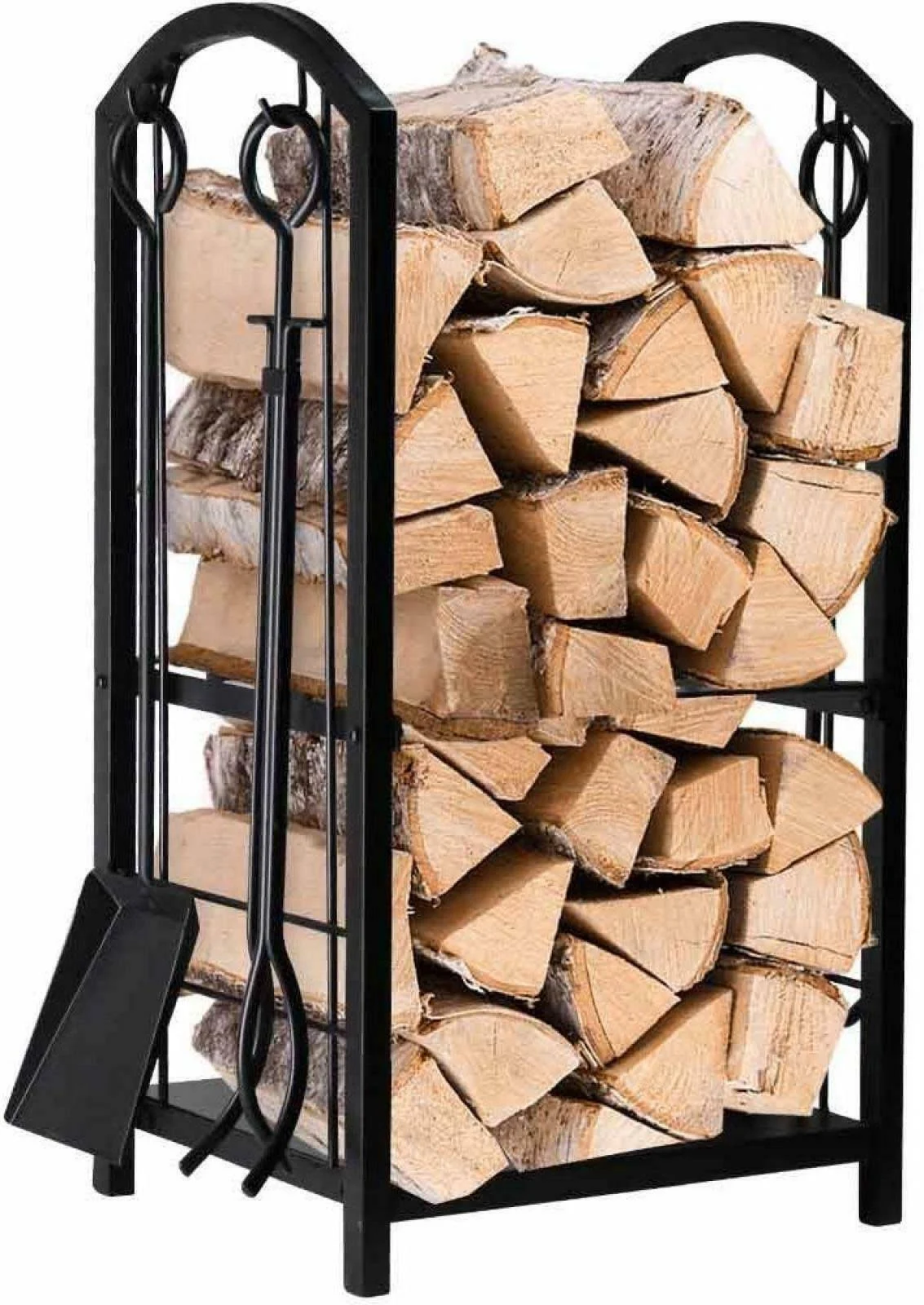 Amagabeli Fireplace Log Rack with 4 Tools Indoor Outdoor Fireside Firewood Holders Lumber
