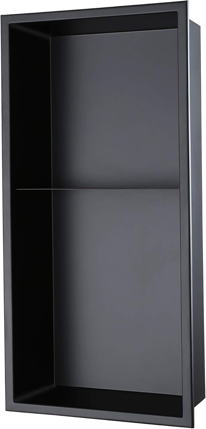 DecoMust 24“ X 12” Stainless Steel Shower Niche Modern and Elegant Design, Easy to Install, Perfect for Shampoo and Soap Storage (Matte Black)