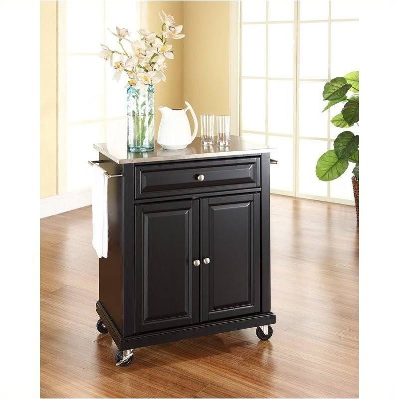 Pemberly Row Stainless Steel Top Kitchen Cart in Black