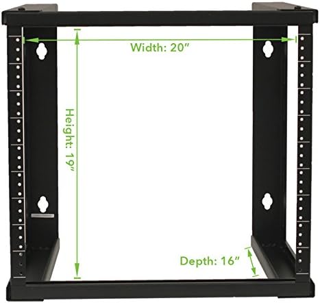 NavePoint 9U Wall Mount Open Frame 19 Inch Server Equipment Rack Threaded 16 inch Depth Black