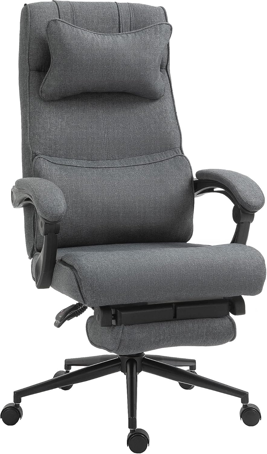 Vinsetto Ergonomic Executive Office Chair High Back Computer Desk Chair Linen Fabric 360&deg; Swivel Adjustable Height Recliner with Headrest, Lumbar Support, Padded Armrest and Retractable Footrest, Grey