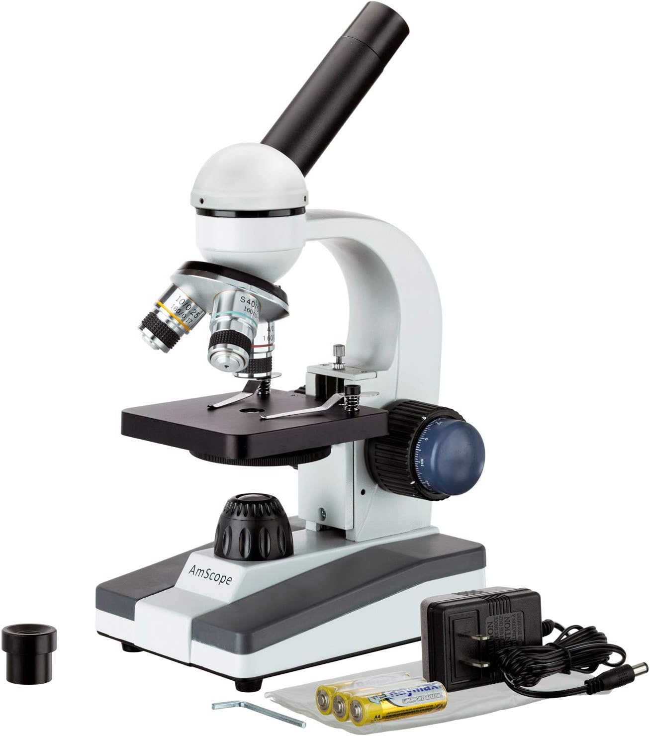 AmScope M150C-I 40X-1000X All-Metal Optical Glass Lenses Cordless LED Student Biological Compound Microscope Pack of 2