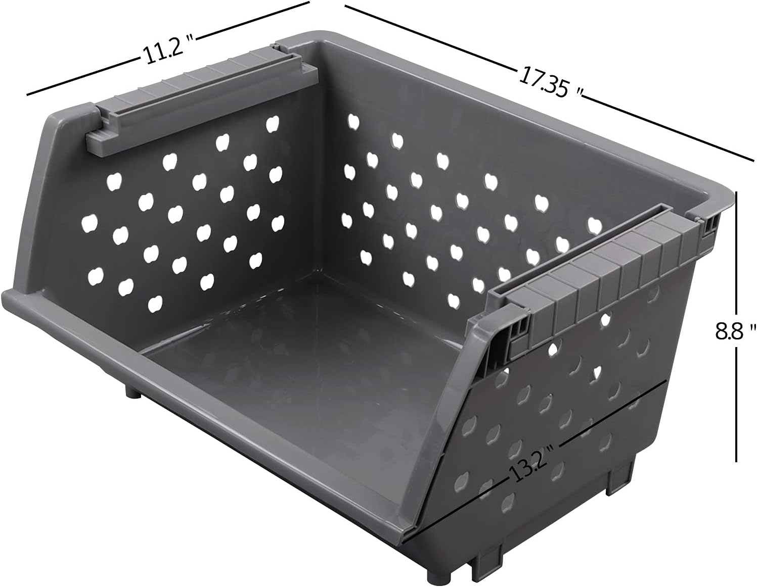 Zopnny 3 -Pack Plastic Stackable Storage Basket Organizer, Kitchen Stacking Shelf Baskets, Grey Pack of 2