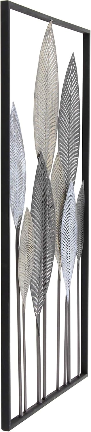 Deco 79 65649 Metal Leaf Wall Decor, 20 in x 1 in x 37 in (L x W x H), Black/White/Brown