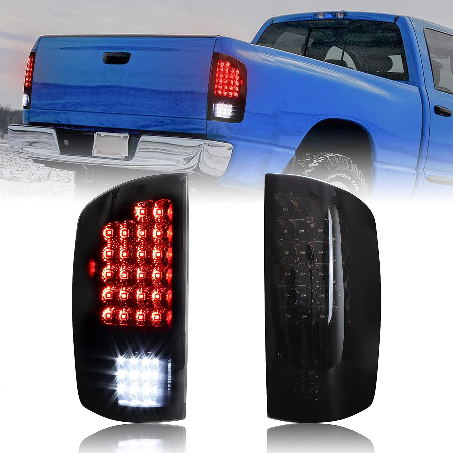 LED Tail Lights for Dodge RAM 1500 02-06 / 2500 3500 03-06, KEWISAUTO New Upgrade Black LED Taillights Rear Brake Stop Lamps for Dodge Ram 1500 2002-2006 / Ram 2500 3500 2003-2006 Accessories (2PCS)