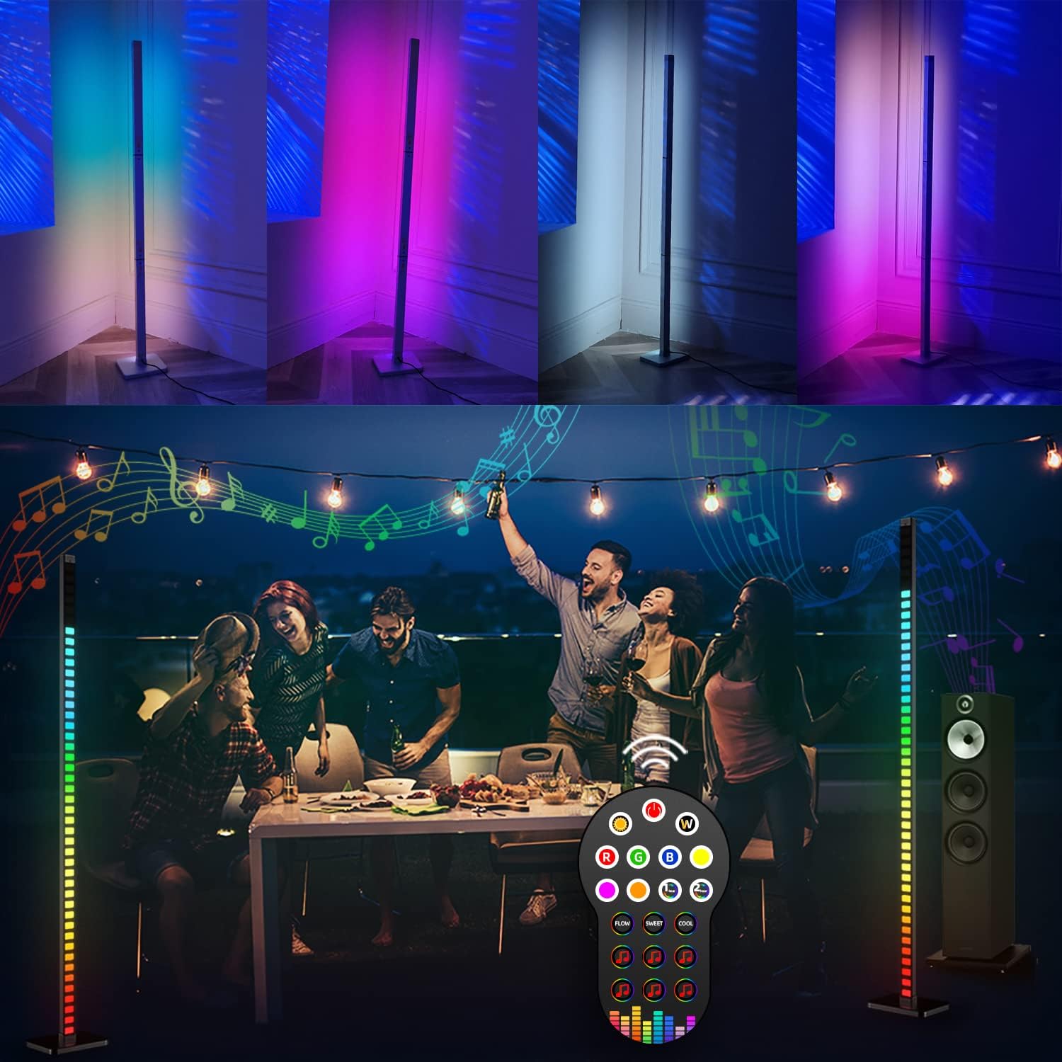 SOKHNA Smart Corner Floor Lamp,Cutting-Edge RGBIC Technology,Futurist Modern Lamp,Music Rhythm Light,Dimmable LED Modern Floor Lamp with Remote,Reactive Music Modes,Floor Lamp for Living Room