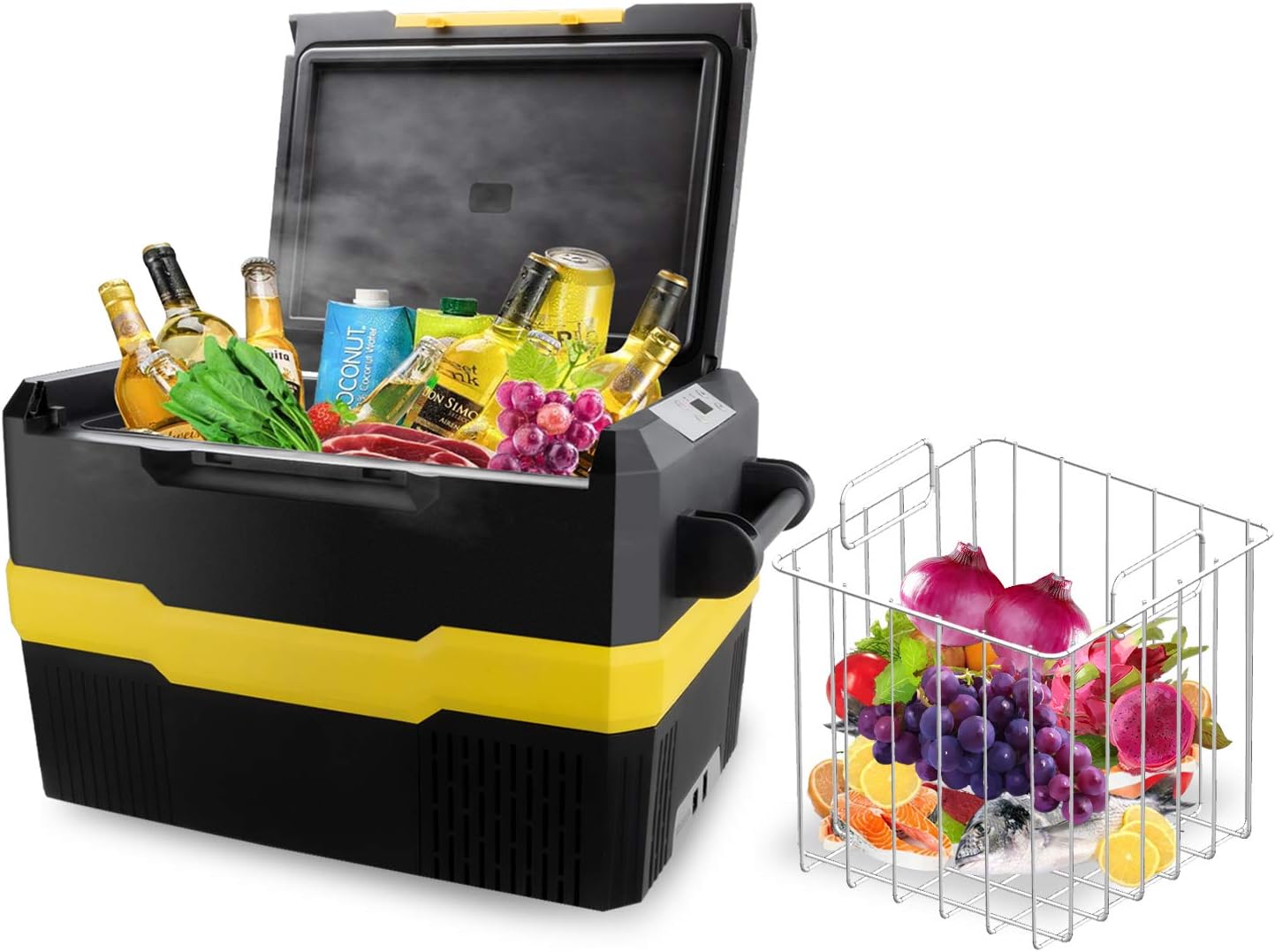 Schlo&szlig; 47.5Qt Truck Portable Refrigerator, 12V/DC RV Fridge, 110V/AC Freezer for Home and Camping -0.4℉ to +50℉, Portable Fridge, Single Zone with Basket, Black