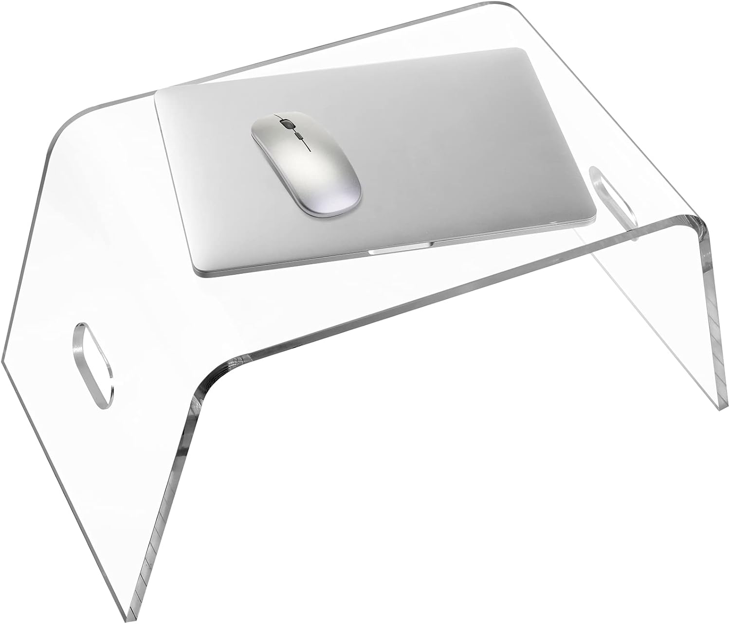 Egchi Acrylic Bed Tray with Handles (21'' x 12'' x 10''), Acrylic Monitor Stand Clear Laptop Stand for Home Office, Lightweight Portable Lap Desk for Eating, Mobile Drawing Table for Bed & Couch Pack of 2