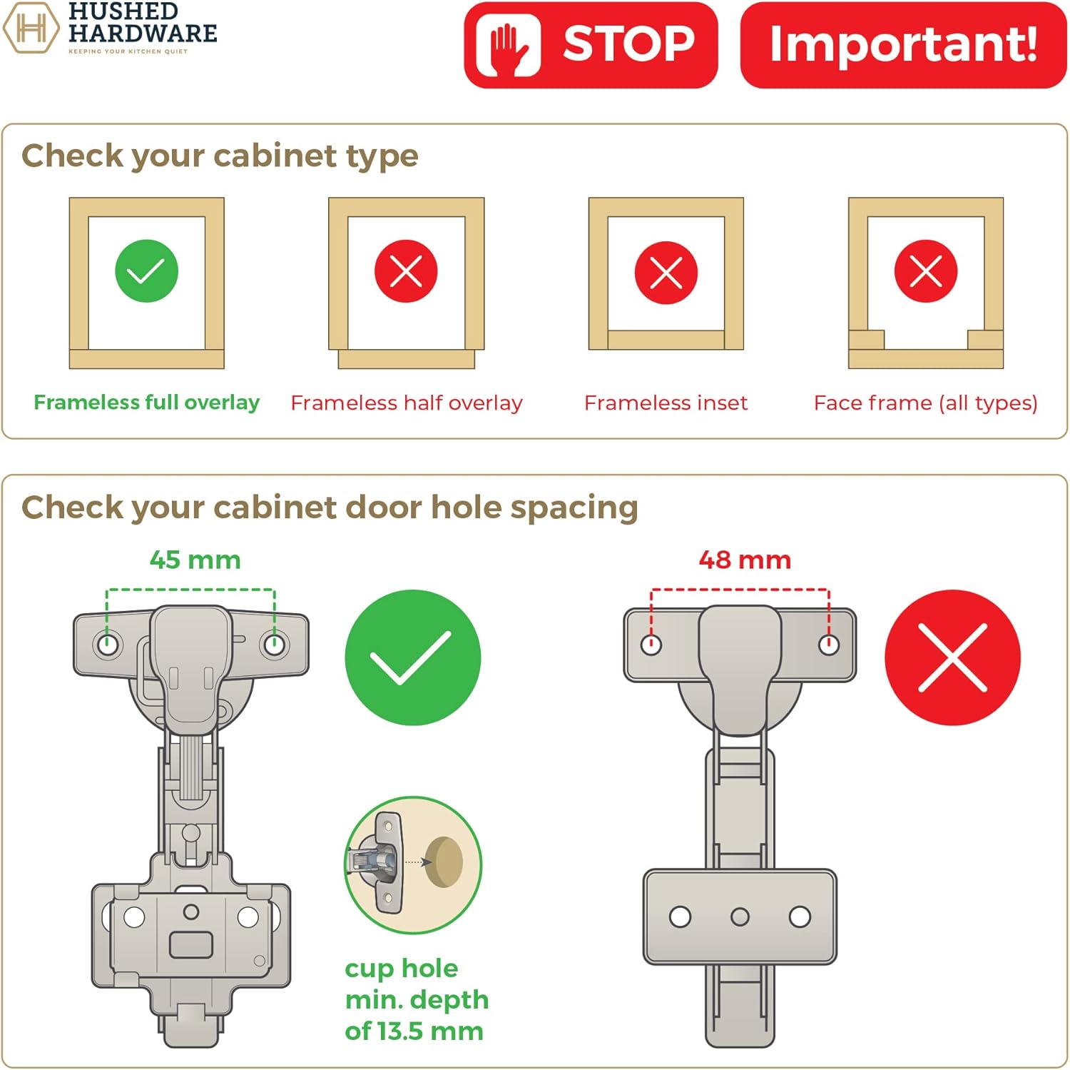 Hushed Hardware 10 Pack Frameless Full Overlay Adjustable Closing Speed Soft Close Cabinet Hinges. Premium Soft Close Hinges for Kitchen Cabinets. Self-Closing Door Hinges for Cabinet Door.
