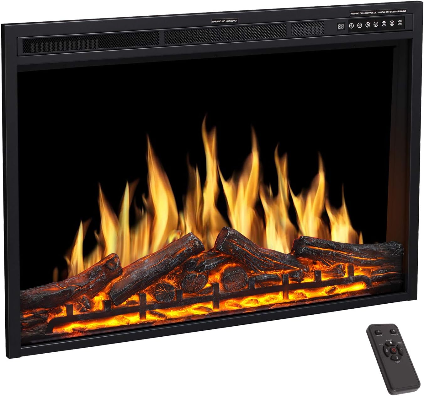 R.W.FLAME Electric Fireplace Insert 37Inch with Adjuatble Flame Colors, Log Colors, Flame Speed and Brightness, Remote Control, 750W/1500W