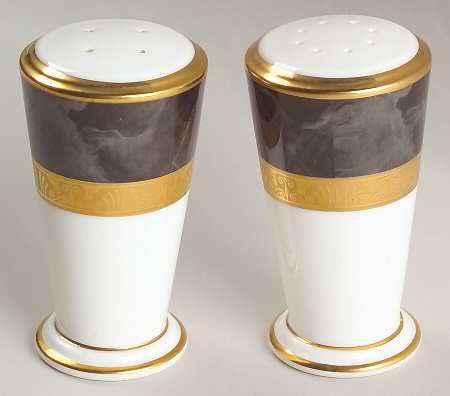 Noritake Opulence Salt u0026 Pepper Set, Fine China Dinnerware - Black Marble Border,Gold Encrusted Band