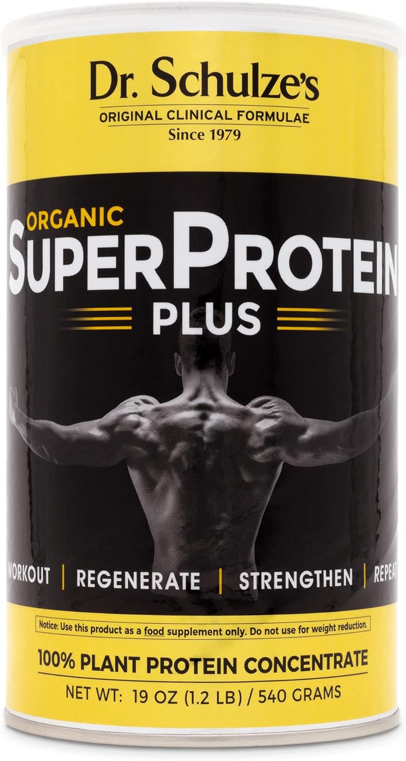 Dr. Schulze’s | SuperProtein Plus | 100% Plant Protein Concentrate | Organic Powder Mix | Vitamin B-12 & Spirulina | Dietary Supplement | Build Strong Muscle | Enhance Workout Recovery | 19 Oz. Pack of 2