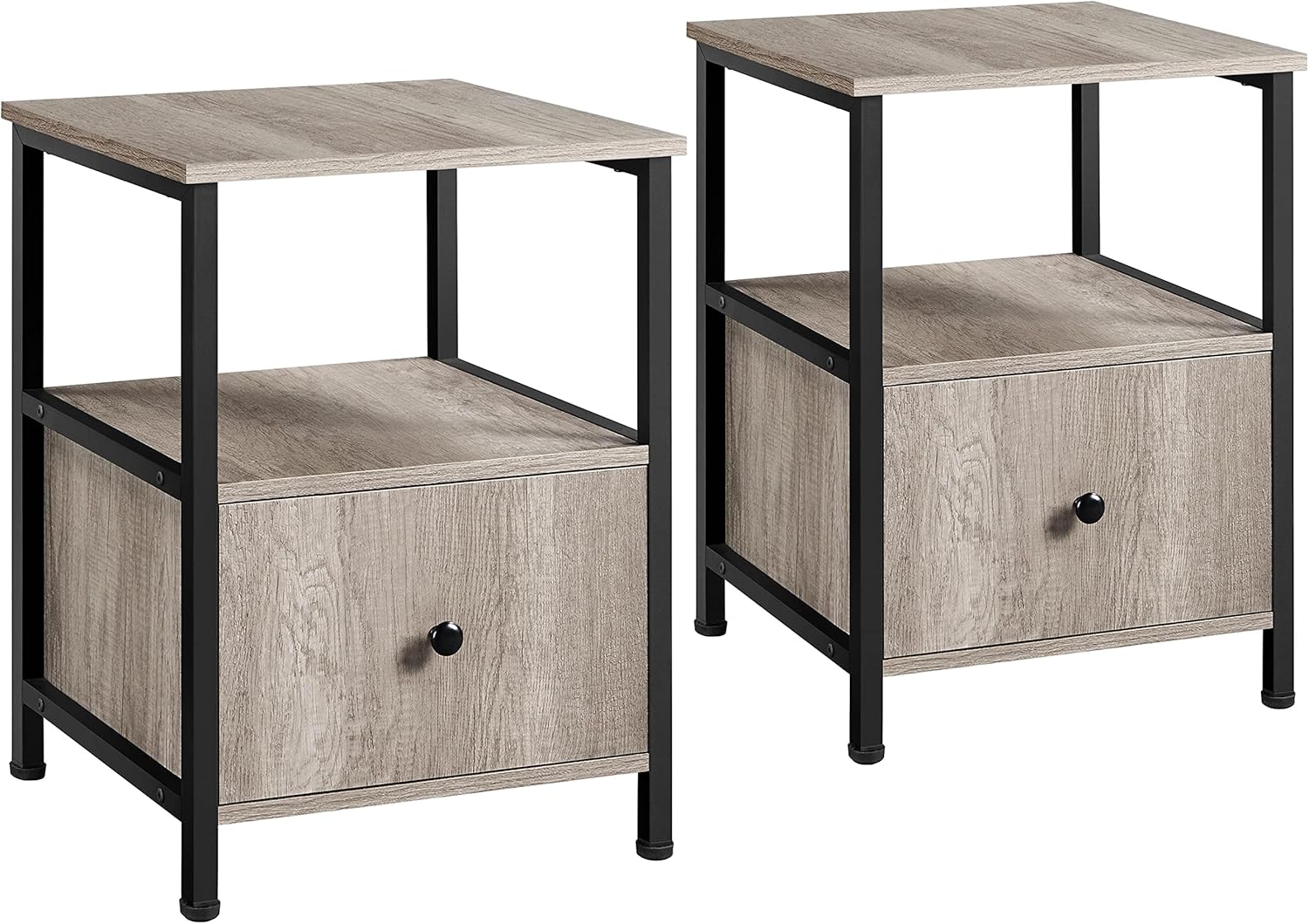 Yaheetech Industrial End Table Set of 2, Retro Side Tables with Drawer Open Shelf for Living Room, Strong Metal Frame, Wood Accent Look, Gray