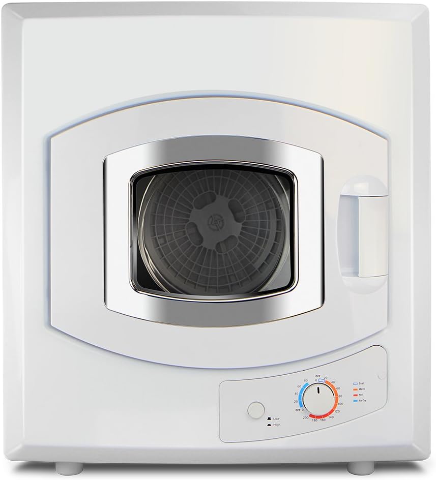 Barton Portable Tumble Dryer Stainless Steel Drum Compact Clothes East Control Panel Automatic Drying Mode, White