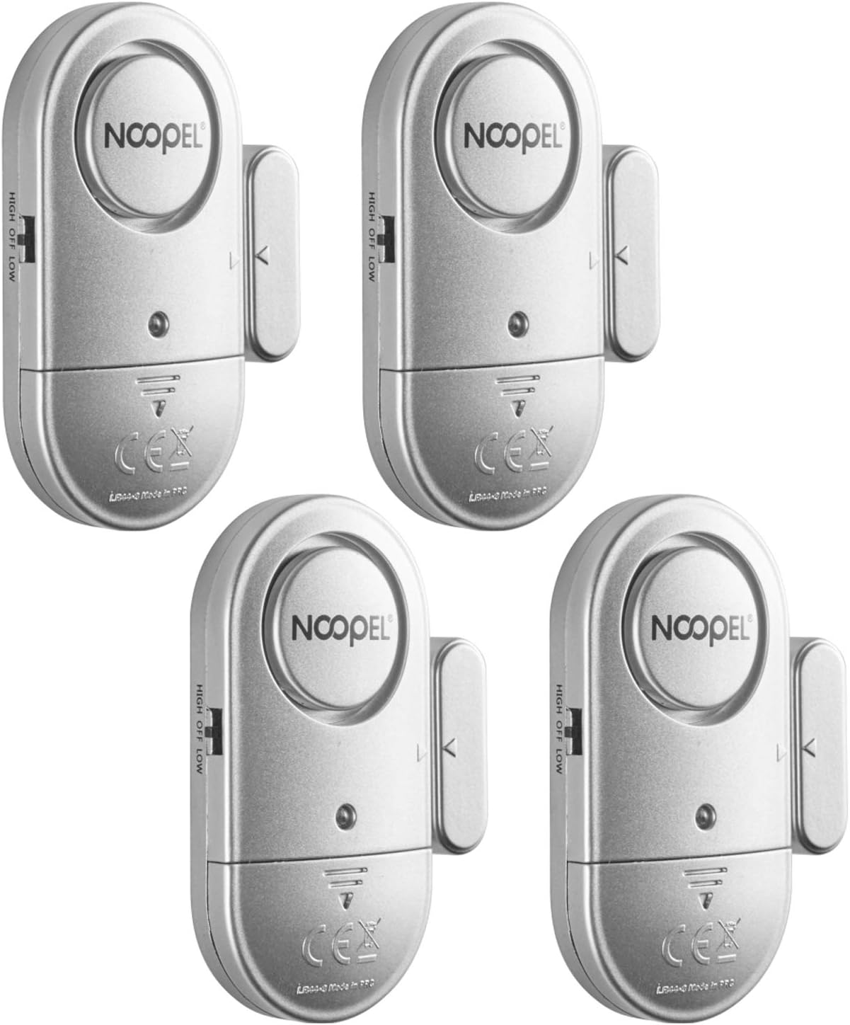 Door Window Alarm 4 Pack New Version with Two Volume Levels NOOPEL Magnet Triggered Burglar Intruder Entry Sensor Alert for Home Security with Batteries Included