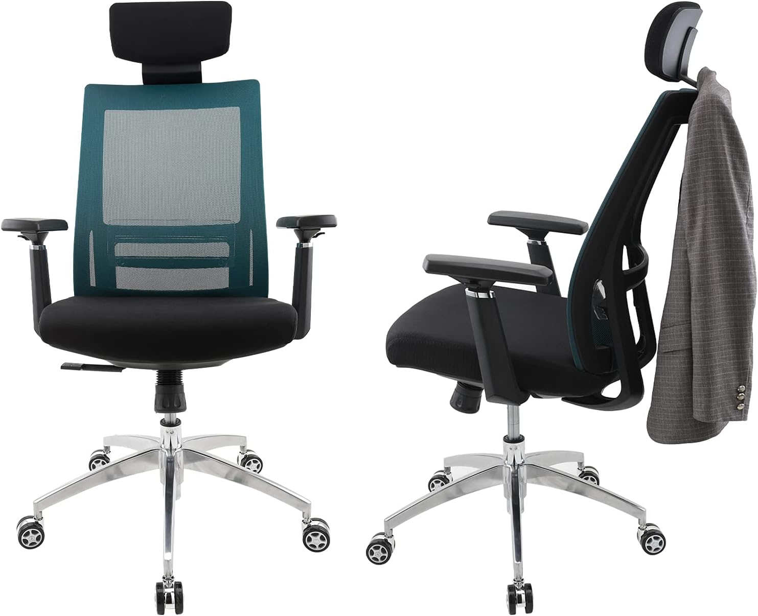 ACEGIKMOQ Mesh Office Chair Ergonomic with Footrest, Desk Chair with Adjustable High Back, Lumbar Support, Comfortable Headrest and 3D Armrest, Tilt Function and PU Wheels for Home