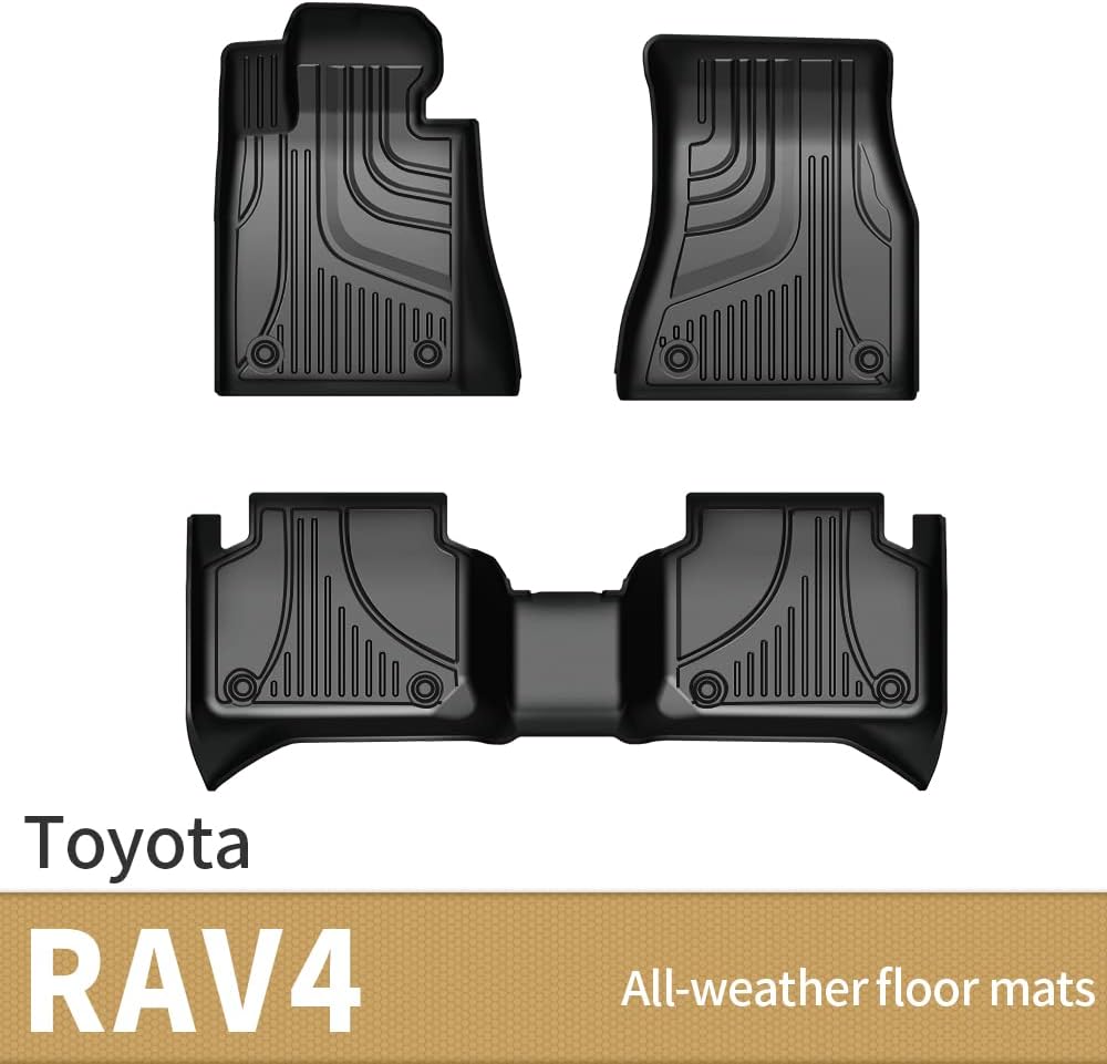 Car Floor Mats for Toyota RAV4 2019-2022, Heavy Duty TPE All Weather Automotive Floor Mats, 1st & 2nd Row Full Set Rubber Floor Liners, Anti Skid Car Mats, Black