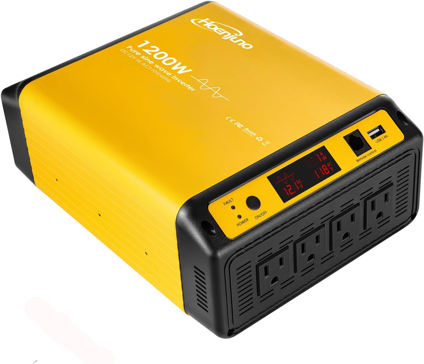 1200W Pure Sine Wave Inverter Power Converter DC 12V to AC 110-120V Power Source with 15 Feet Remote Control Cable