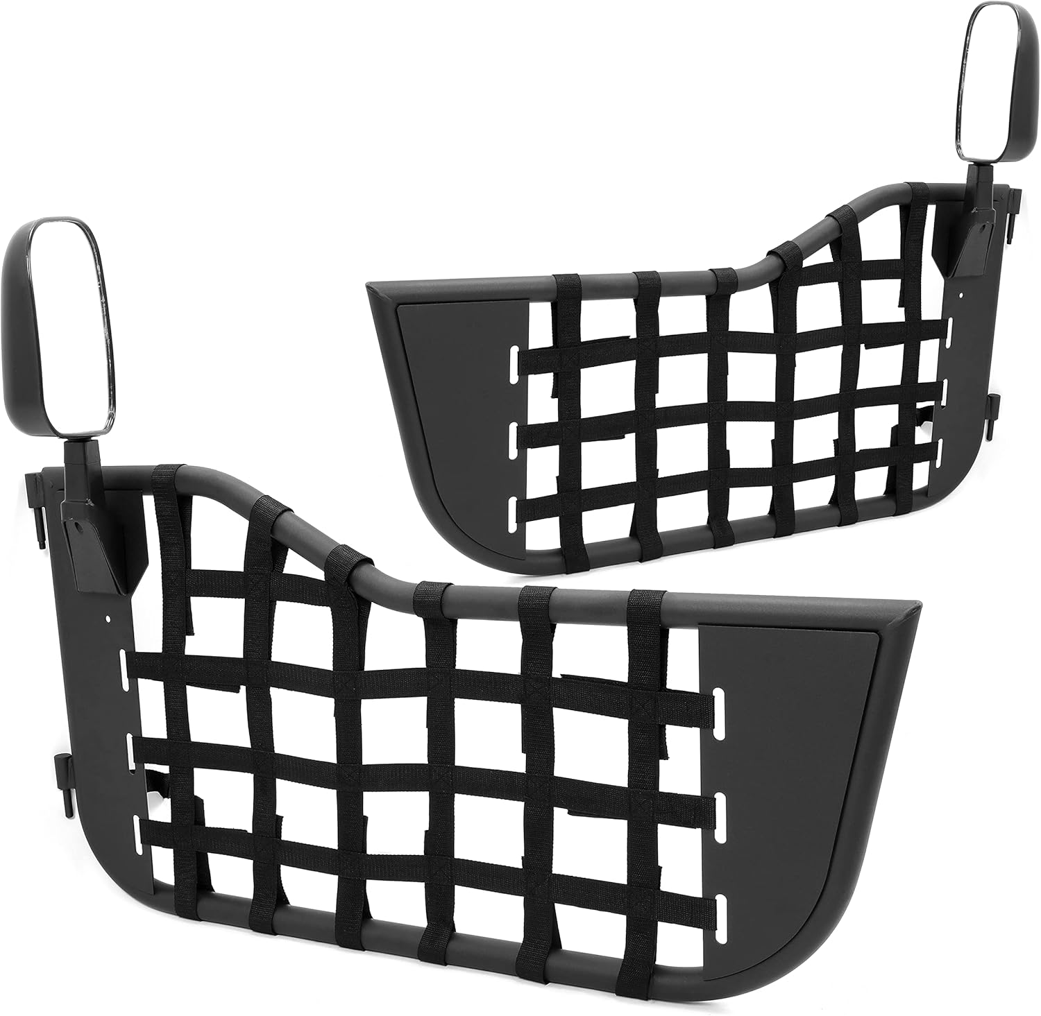 Pair 2 Doors Tubular Door With Side Mirror Black Compatible with 1976-1995 Jeep Wrangler YJ Jeep CJ7