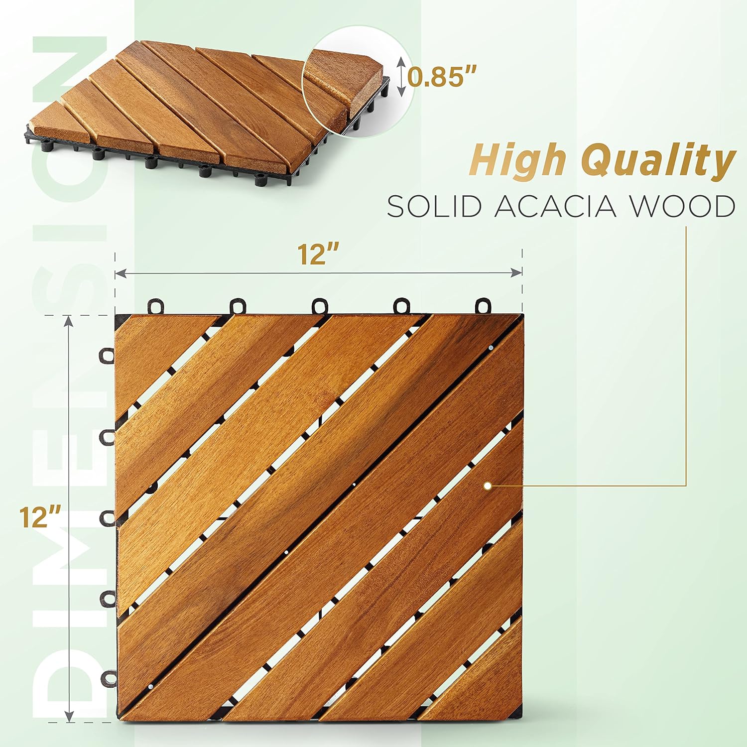 Solid Wood Interlocking Flooring Tiles (Pack of 10, 12