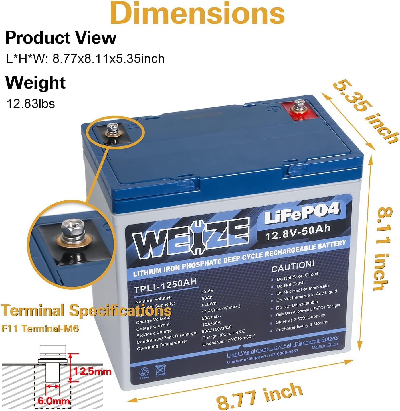 Weize 12V 50Ah LiFePO4 Lithium Battery, 8000+ Deep Cycles, Smart BMS, Replaces 55AH Battery Perfect for RV, Solar, Marine, Overland/Van, and Off Grid Applications