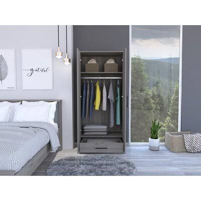 Rio 2-Door Armoire, with 1 Cabinet, 1 Hiden Dresser- Black Latitude Run Color: Light Gray