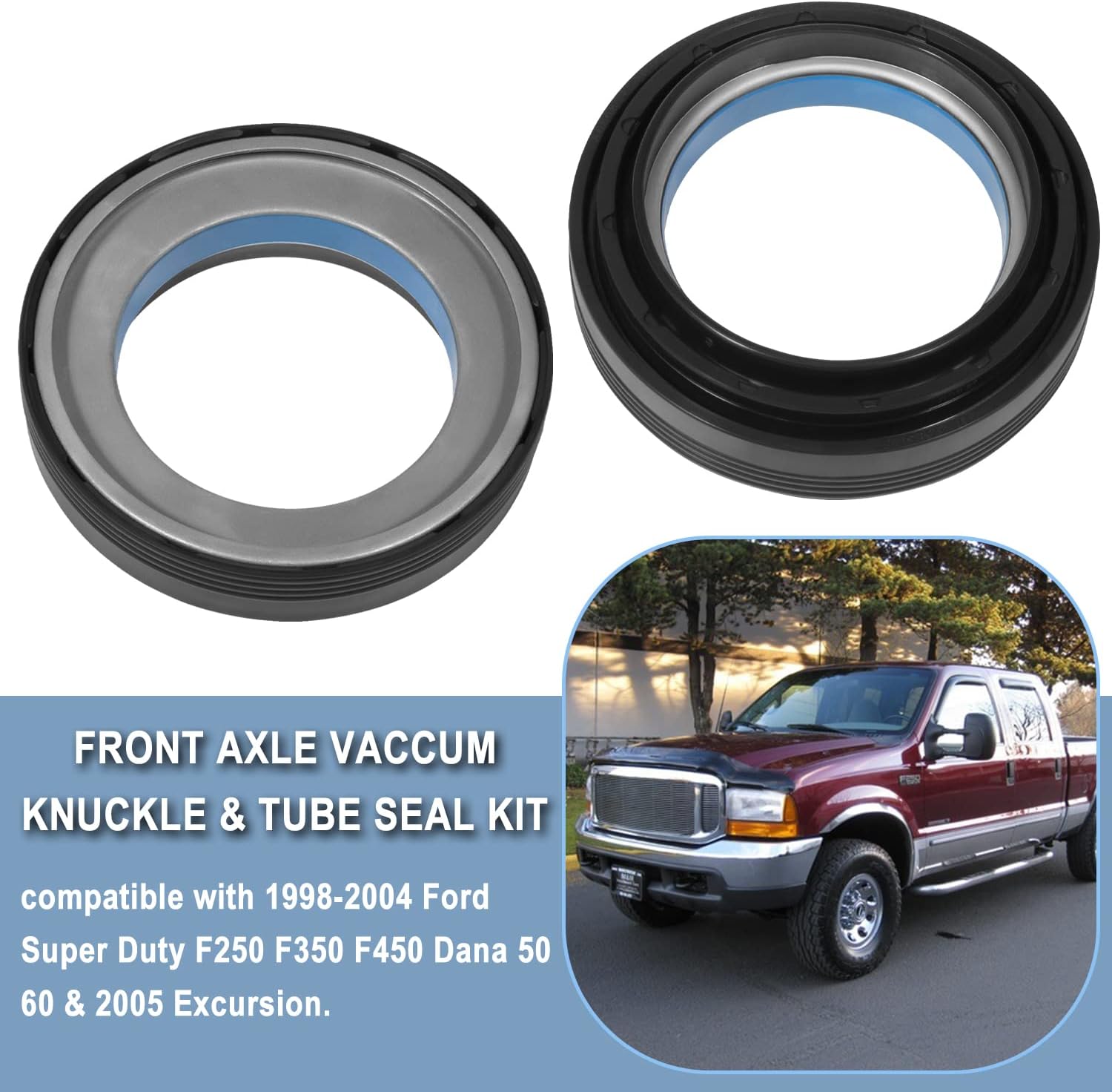 Front Axle Vaccum Knuckle & Tube Seal Kit Fit For 1998 1999 2000 2001 2002 2003 2004 Ford Super Duty F250 F350 F450 Dana 50 60, & 2005 Excursion, For FORD SUPERDUTY