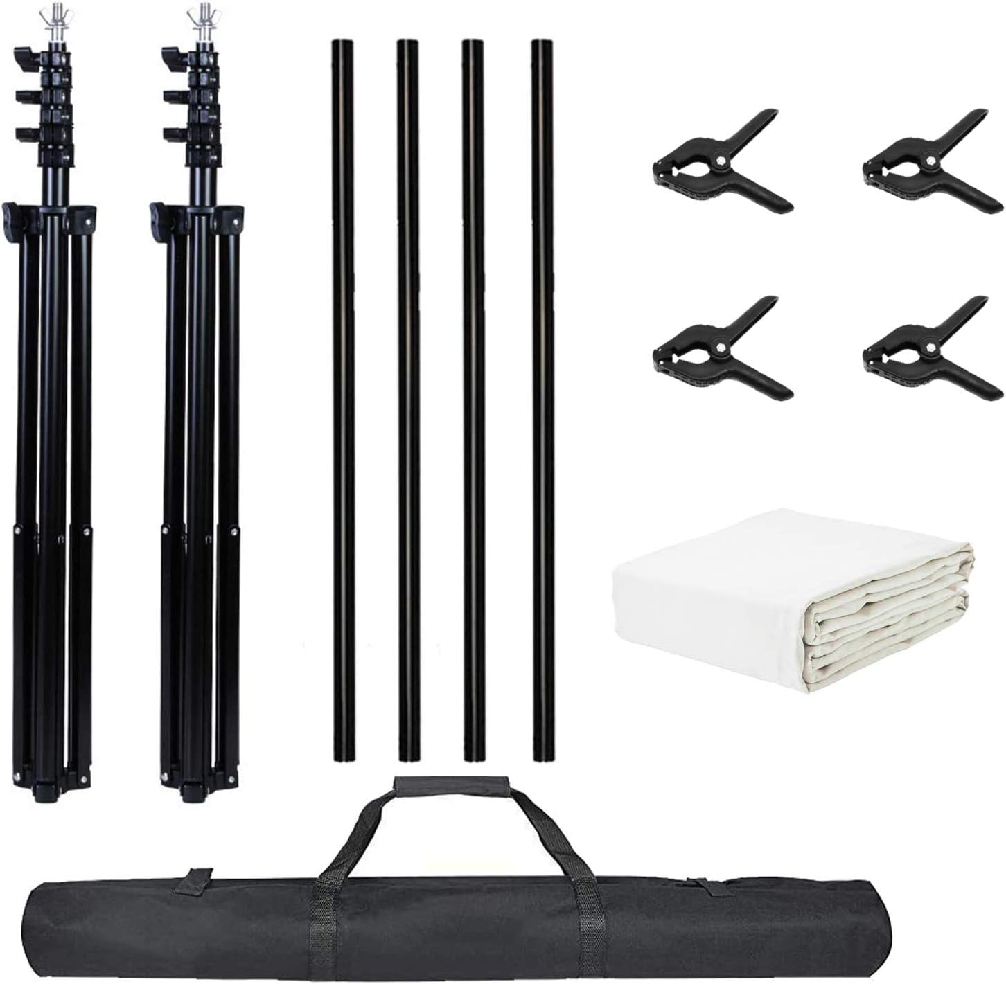 White Background Stand, White Background and Stand, White Photo Background with Stand, 6x9 feet 1.8mx2.8m White Cloth (Non-Reflective, Opaque) Adjustable 2.6mx3m Photography Stand 4 Clips