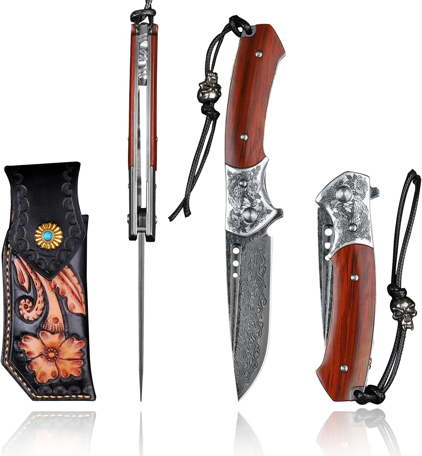 Damascus Steel Pocket Knife，3.5