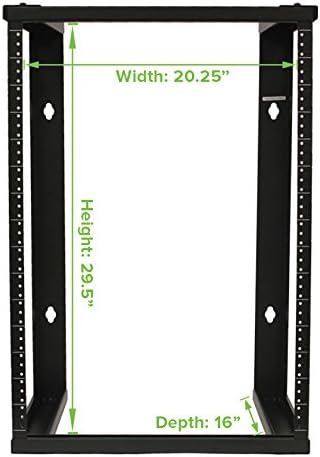 NavePoint 15U Wall Mount Open Frame 19 Inch Server Equipment Rack Threaded 16 inch Depth Black