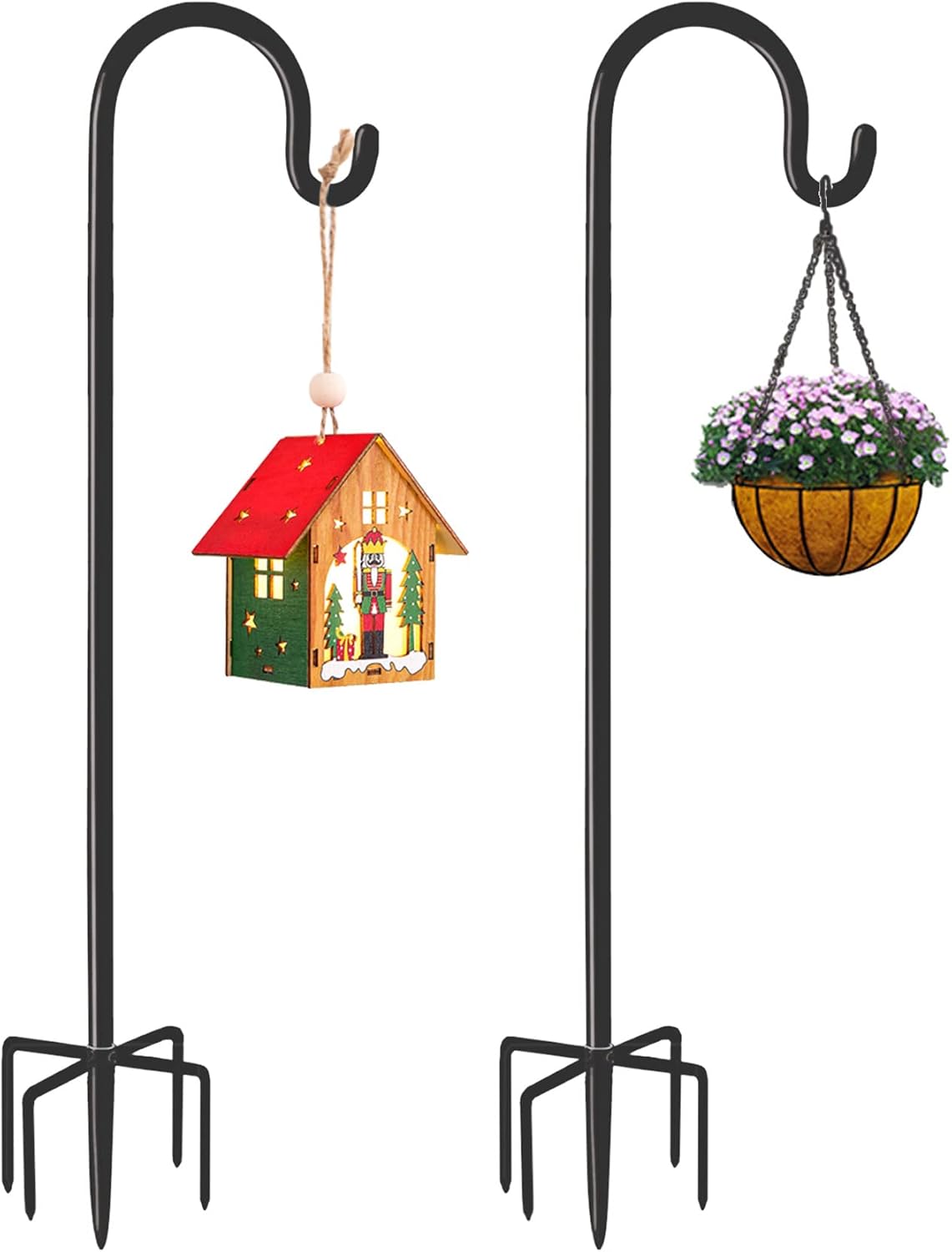 Derkniel Shepherd Hook 108 Inch Tall Heavy-Duty Metal Garden Hanging Pole Stake for Bird Feeder Pole Plant Baskets, Black (2 Packs) Pack of 2