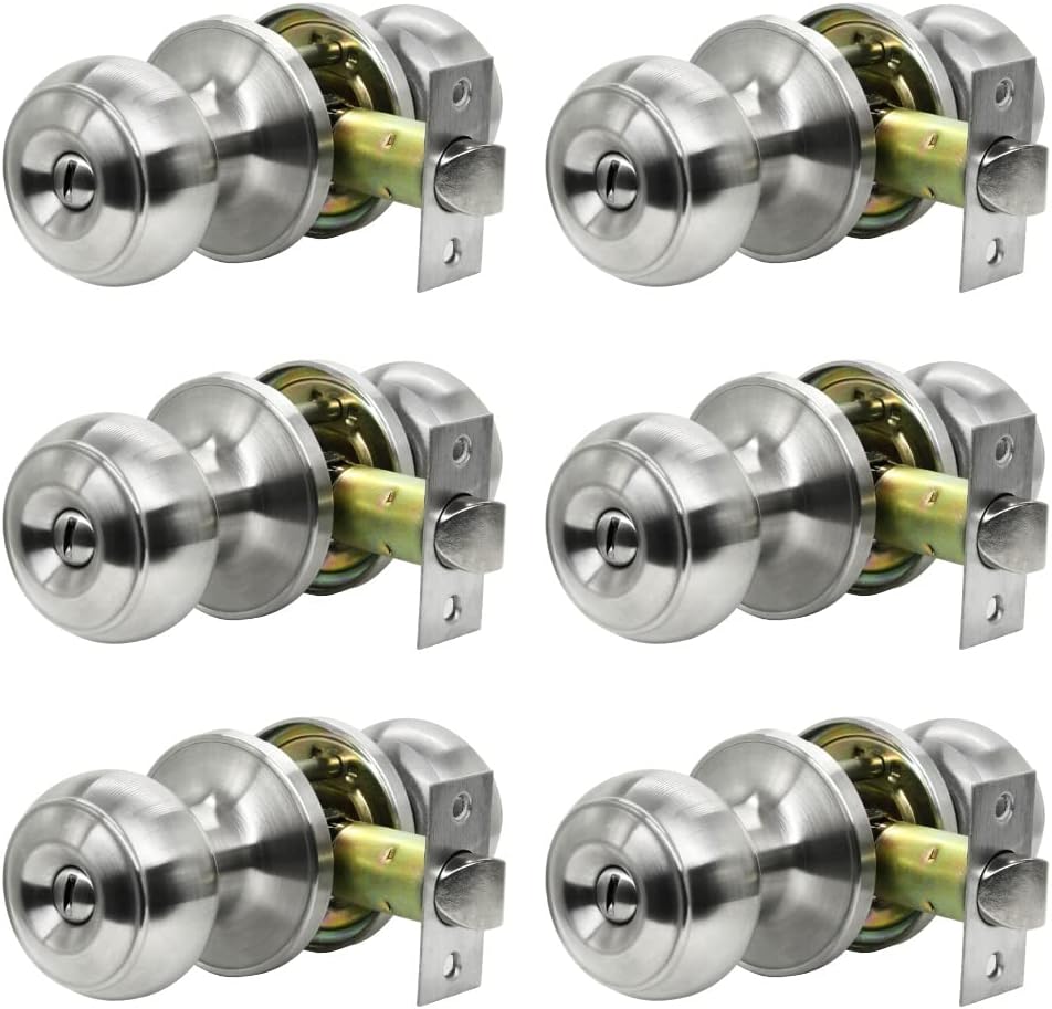 Brushed Nickel Privacy Door Knobs for Bedroom/Bathroom/Interior Doors, Stainless Steel Keyless Lock Set,Thumb-Turn Locking Inside,10Pack